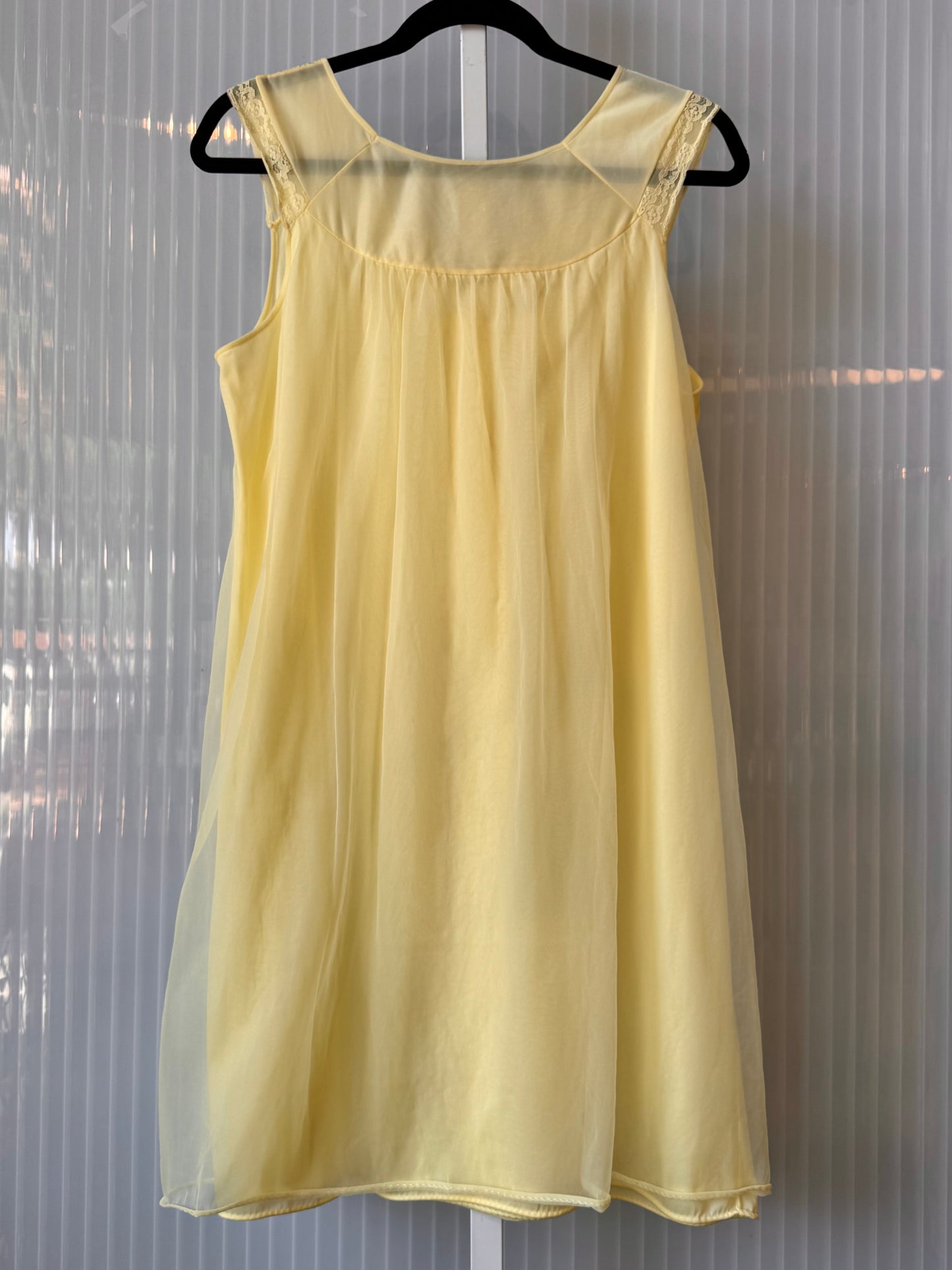 1960s Yellow Floral Lace Babydoll Nightgown