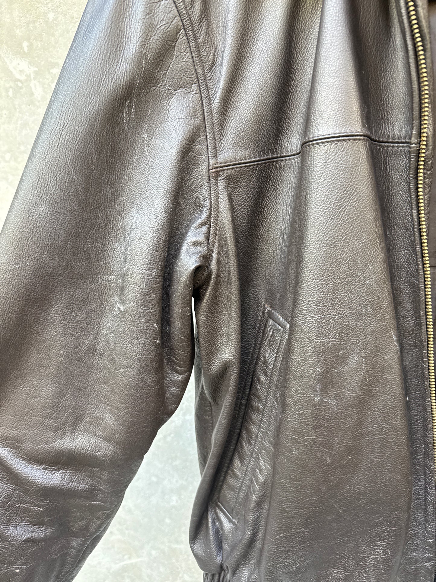 1990s Roundtree & York Dark Brown Leather Bomber Jacket