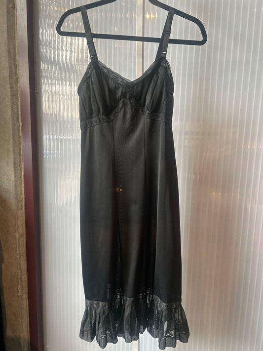 1950s Black Slip with Ruffles