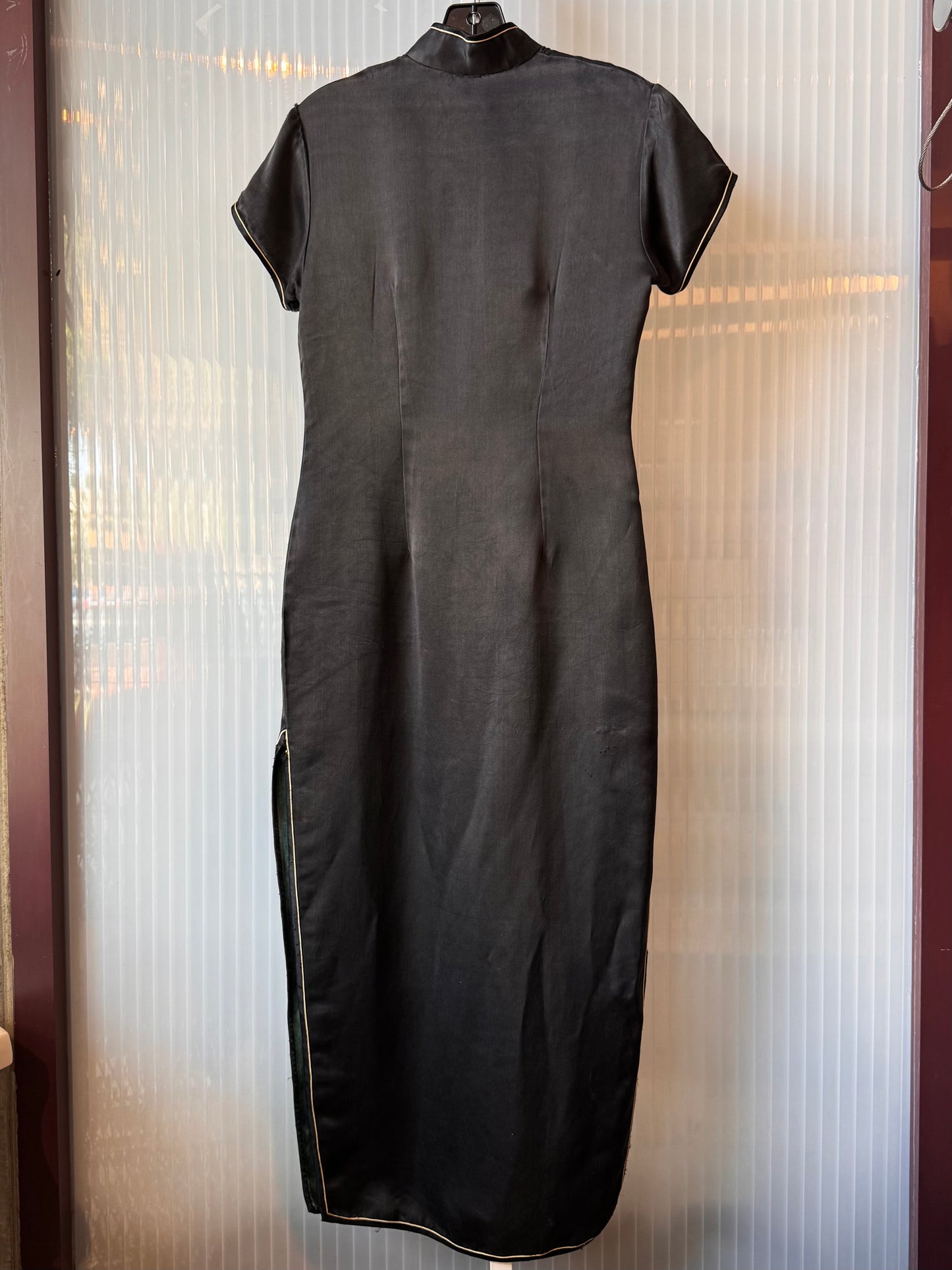 1980s Black Green Blue Cheongsam Dress