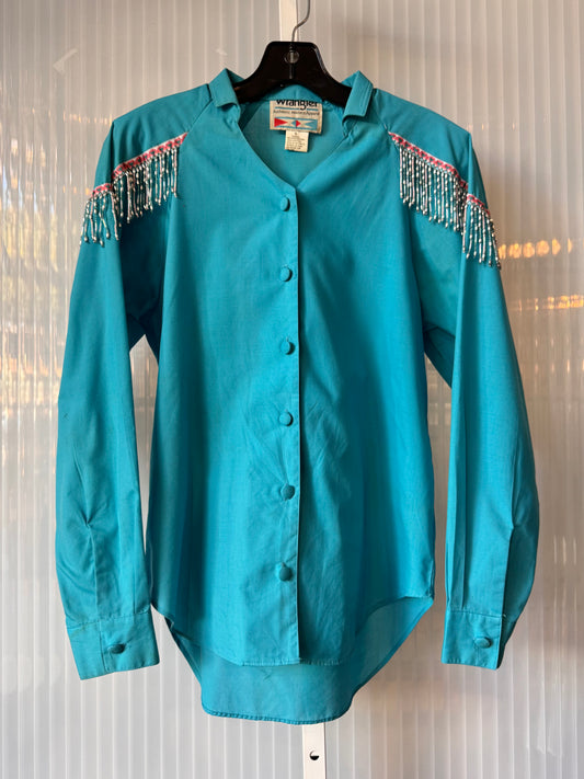 1990s Wrangler Blue Western Button-Up Shirt