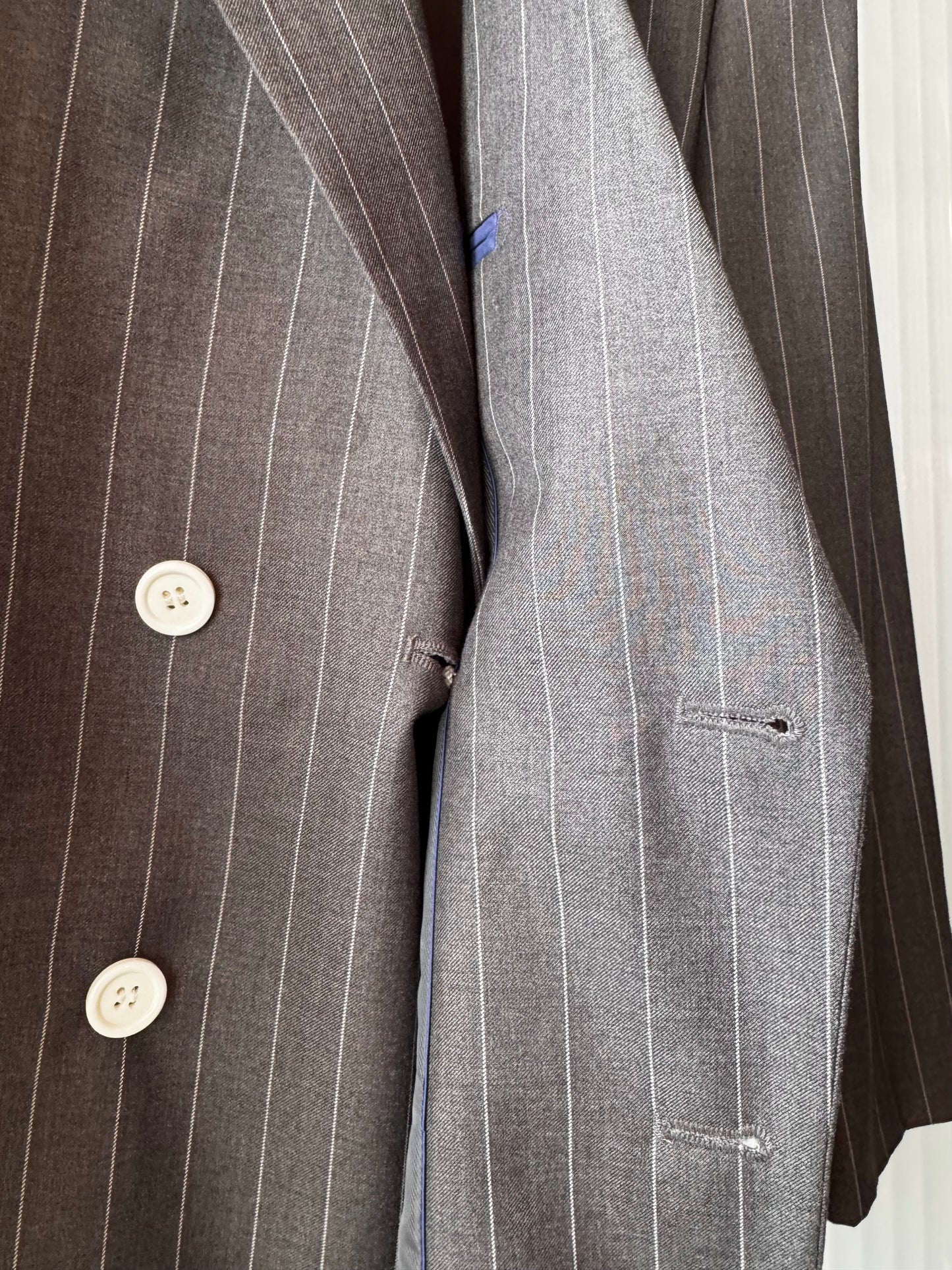 1990s Gray & White Pinstripe Blazer & Pants Suit Set