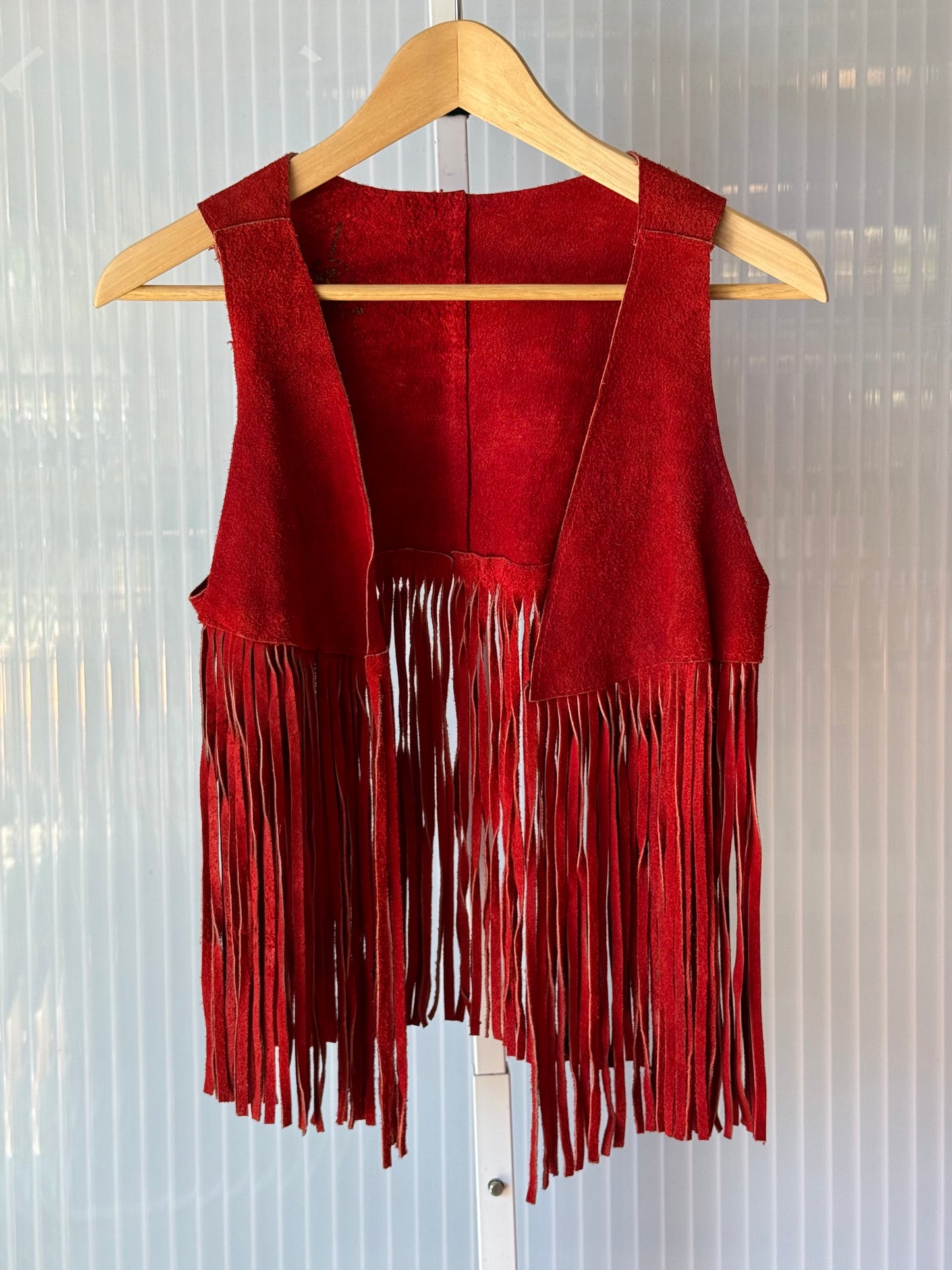 1970s Brick Red Suede Fringe Vest