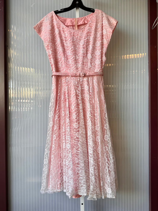 1950s Pink Floral Lace Dress