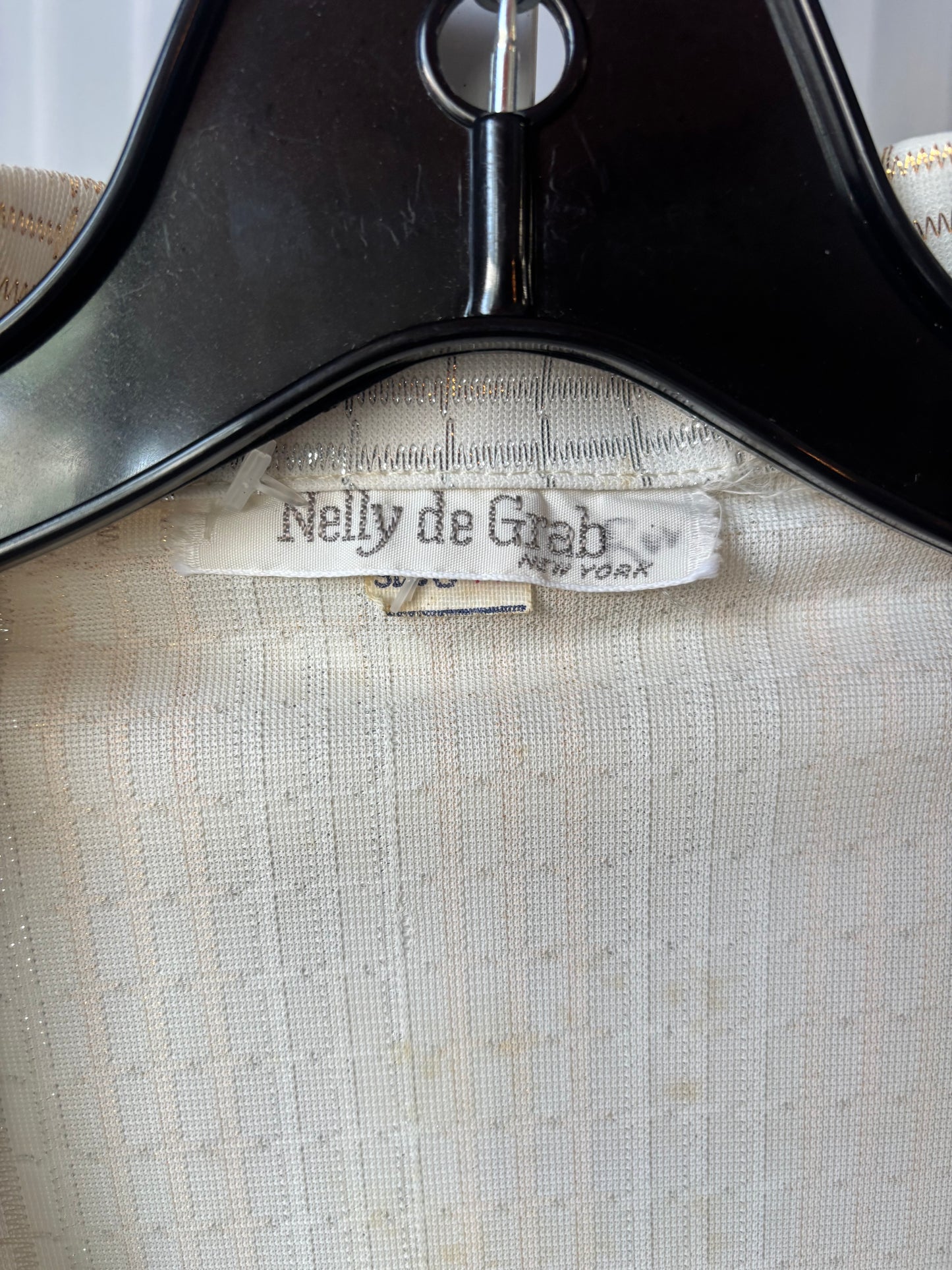 1970s Silver & Gold Patterned White Disco Blouse & Pants Set