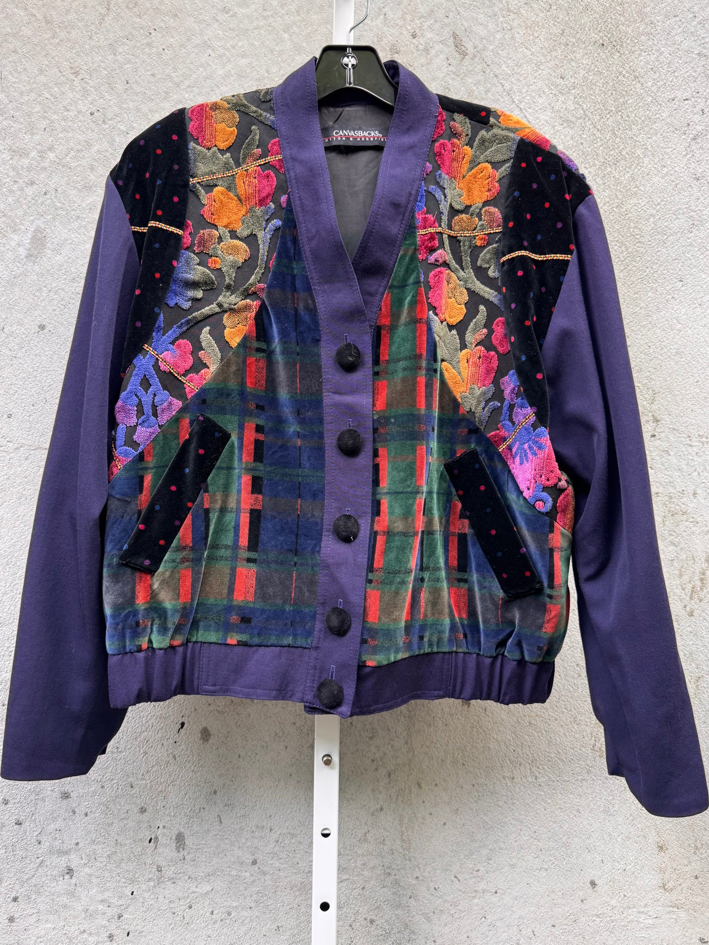 1980s Indigo & Multicolor Velvet Tapestry Jacket