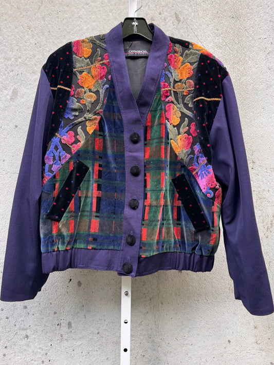 1980s Indigo & Multicolor Velvet Tapestry Jacket