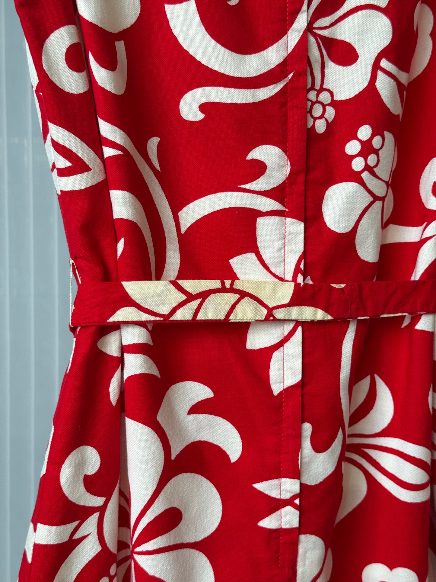 1960s Hawaiian Red & White Mod Dress