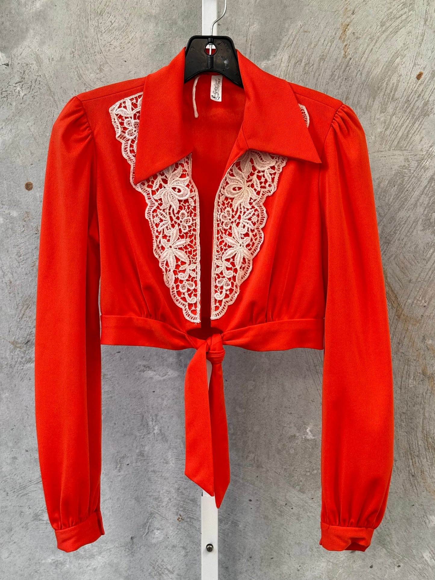 1970s Orange Dress & Bolero Set with Cream Ecru Lace