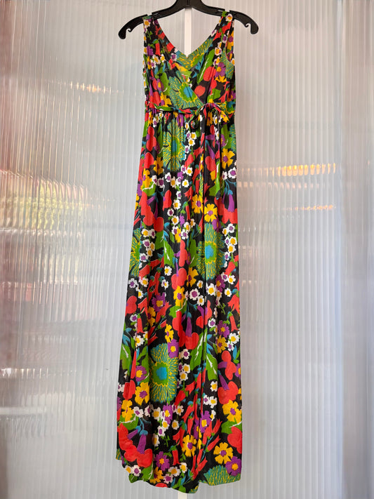 1960s Floral Multicolor Wrap Dress