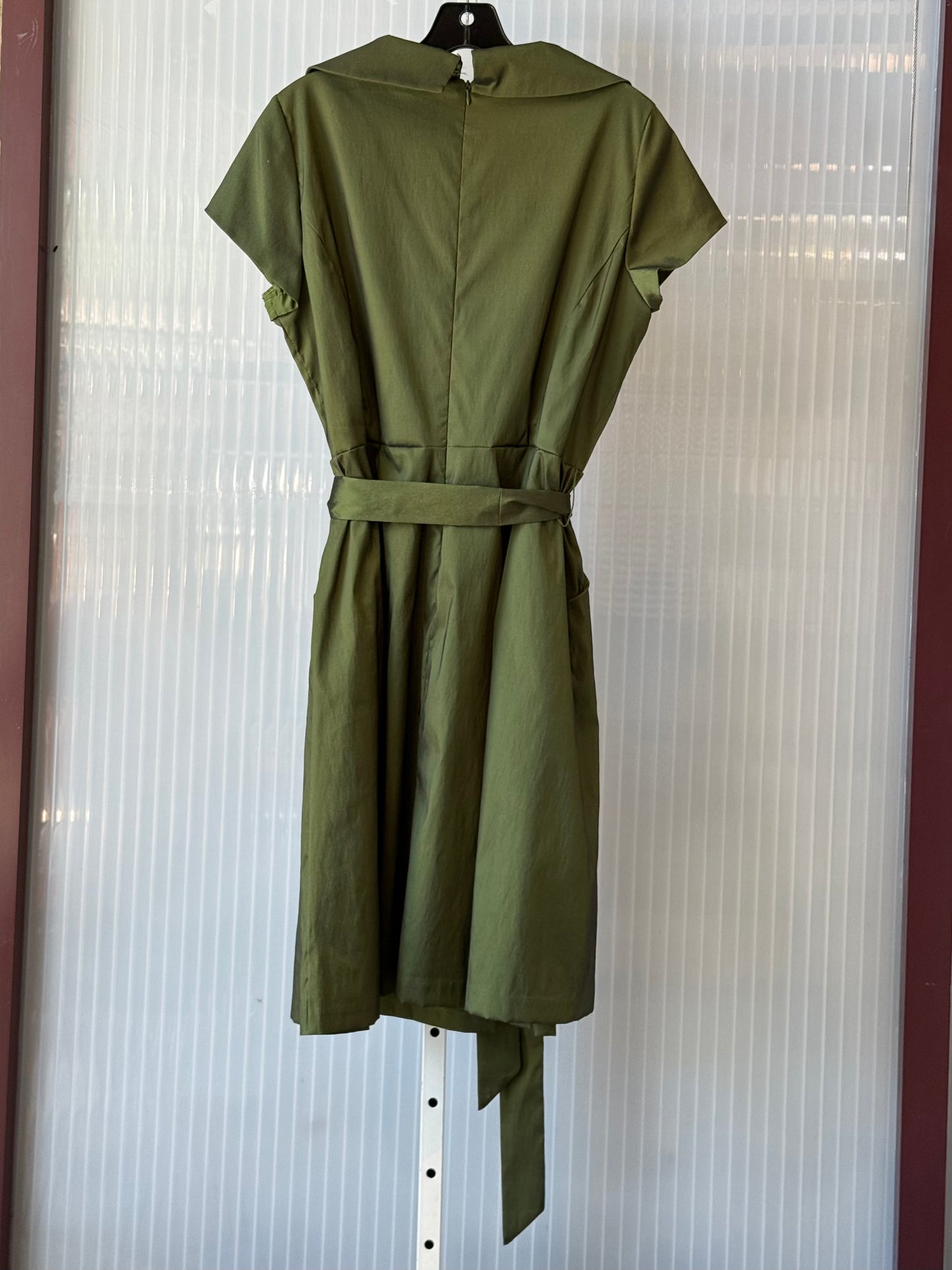 1990s Green Shiny Tie Shirtwaist Dress