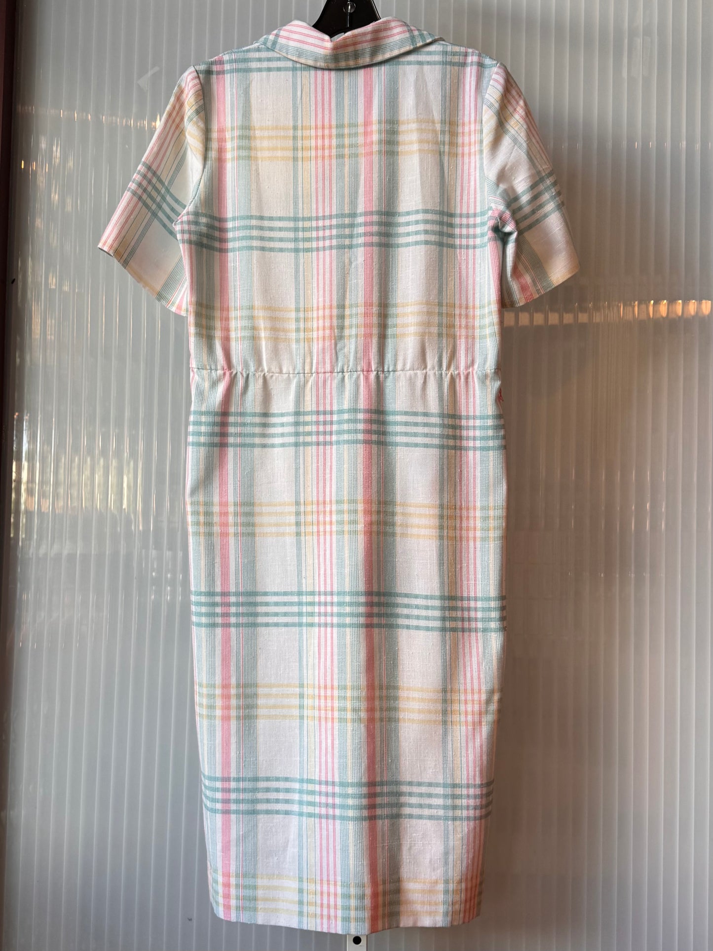 1970s White Teal & Pink Shirtwaist Dress