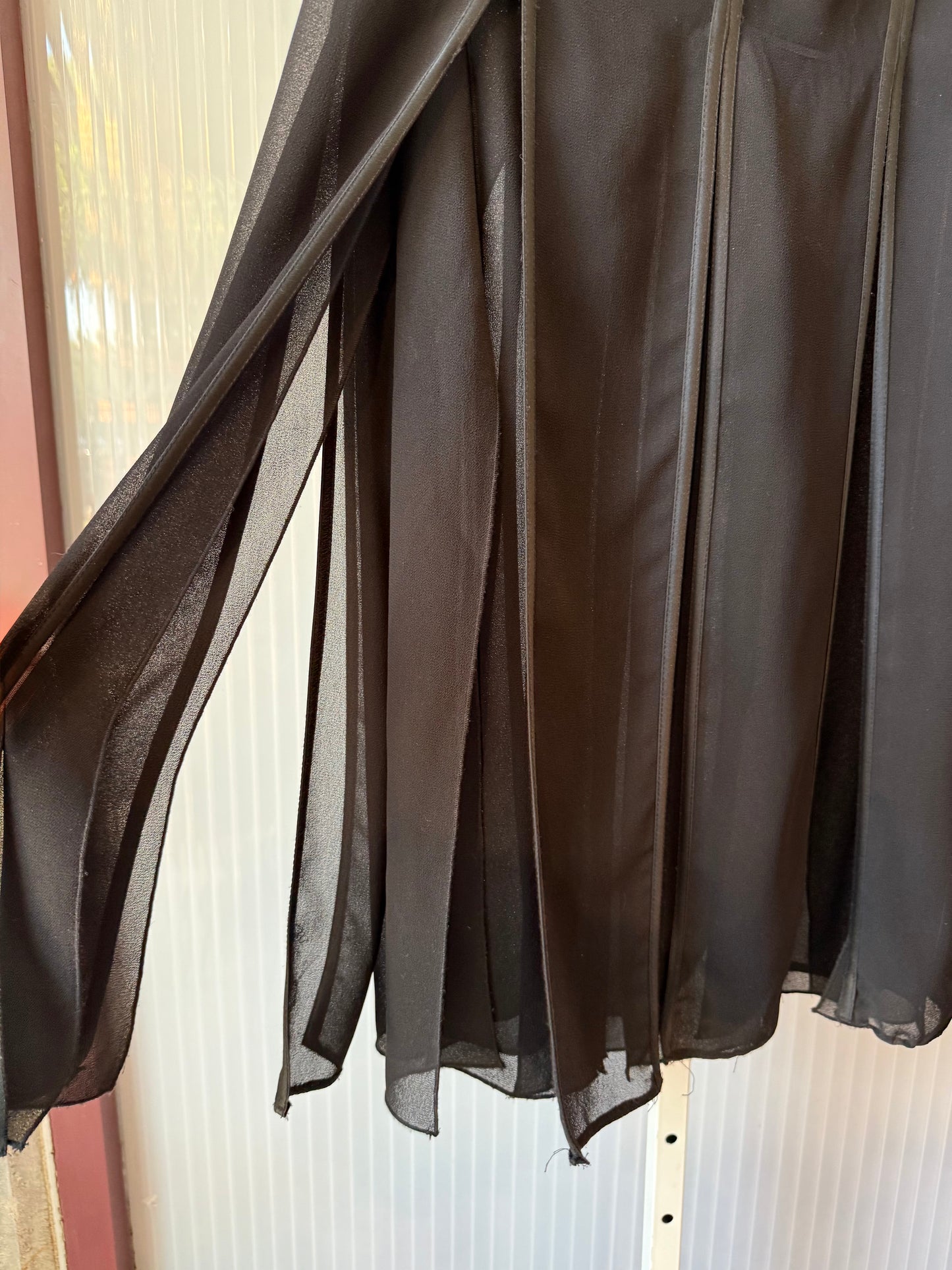 1980s Black Crepe Flowy Panel Strips Skirt