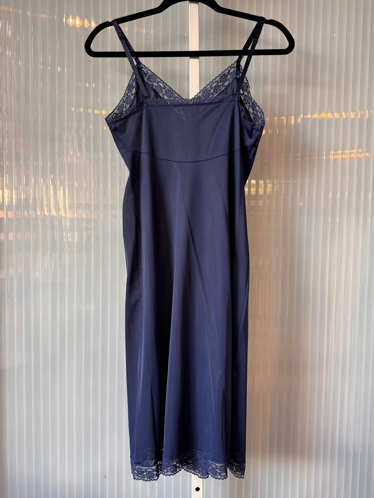 1970s Navy Blue Slip with Lace Trim