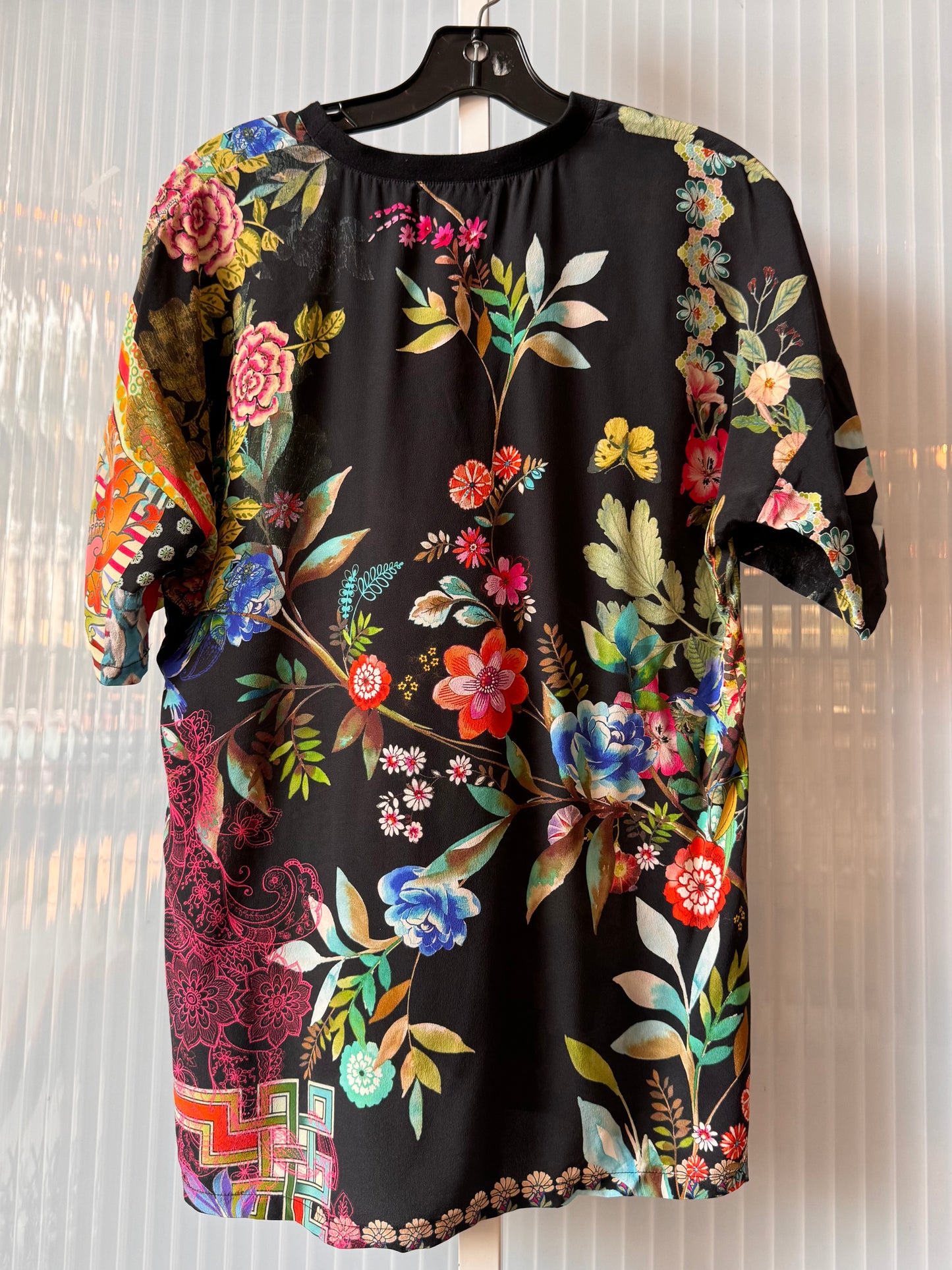 2010s Johnny Was Black & Multicolor Floral Top & Shorts Set