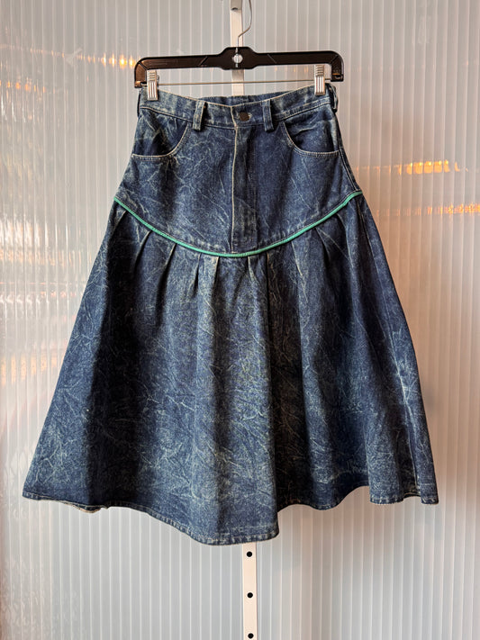 1980s Blue Acid Wash Denim Skirt