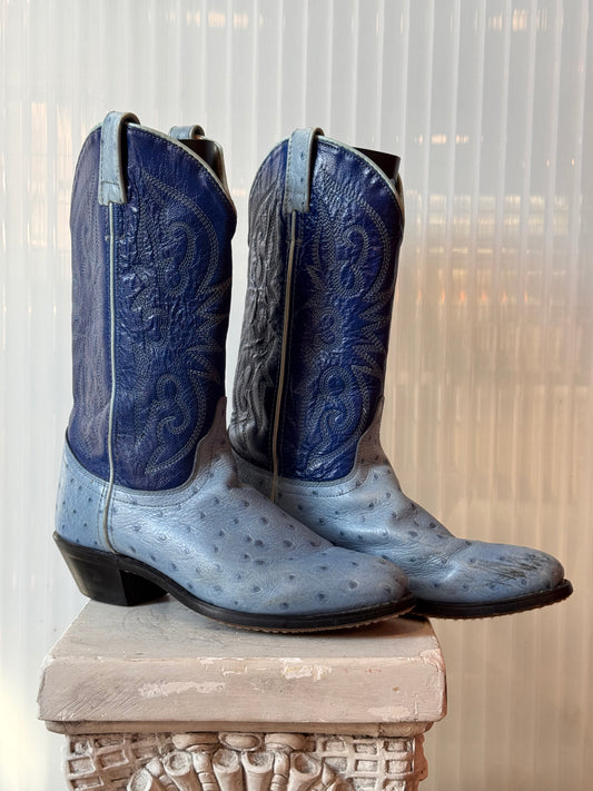 Blue Ostrich Leather Western Boots