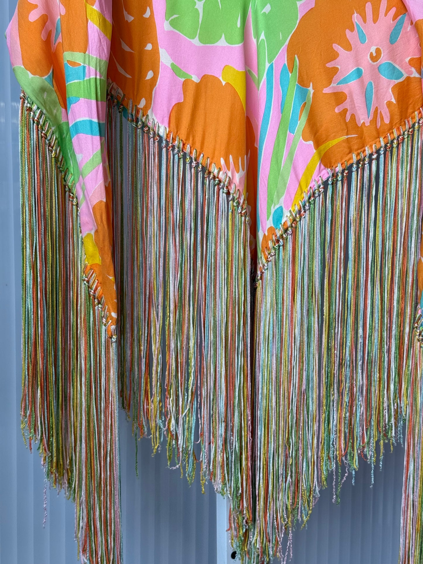1960s Floral Fringe Hippie Shawl
