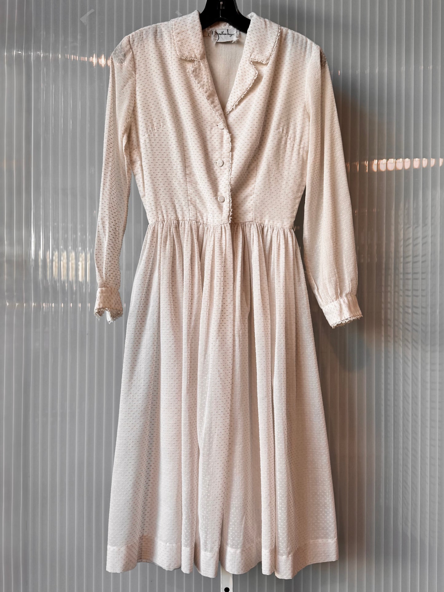 1950s White Swiss Dot Long-Sleeve Shirtwaist Dress