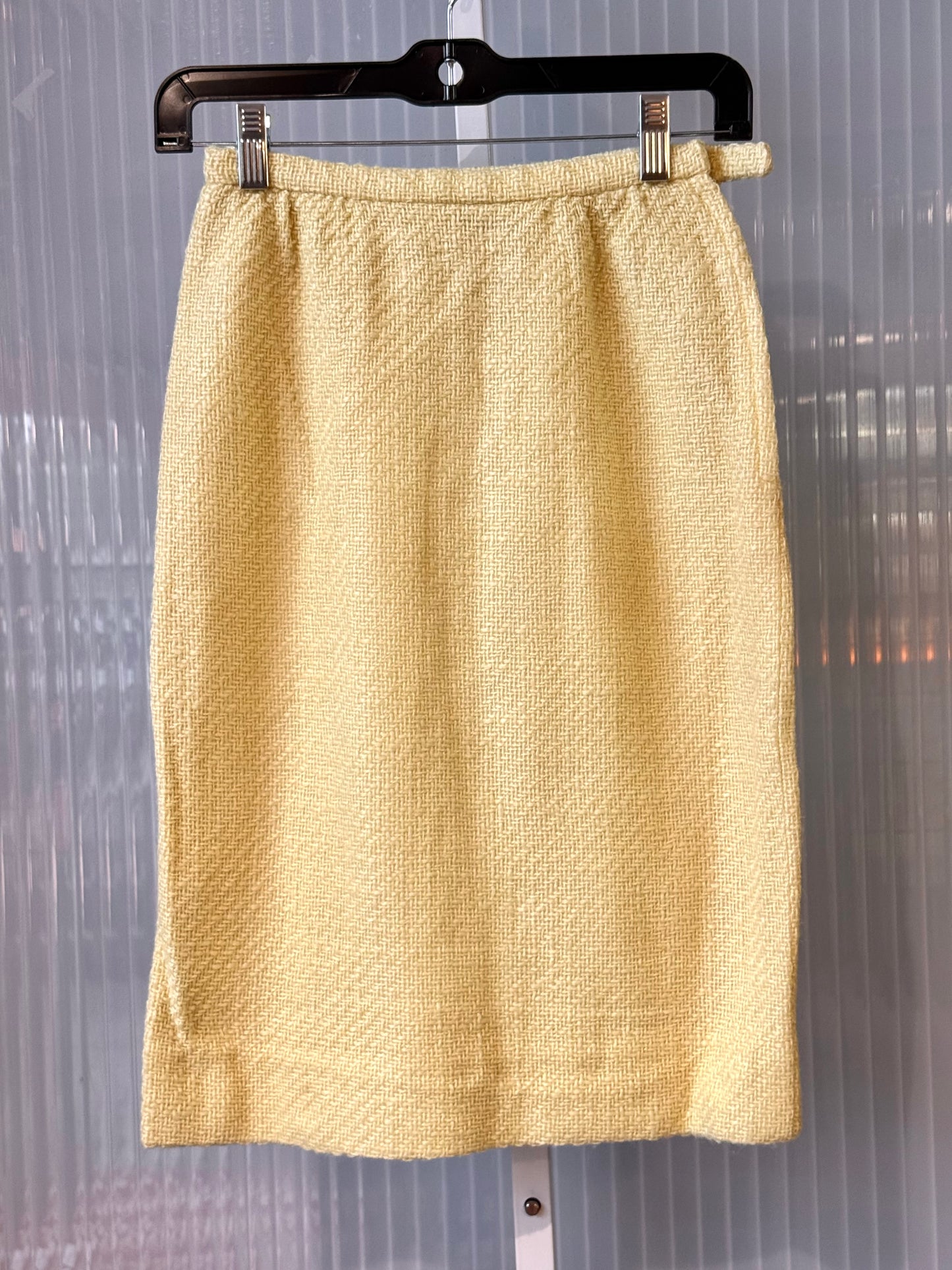 1970s Yellow Knit Blazer & Skirt Set with Fabulous Buttons