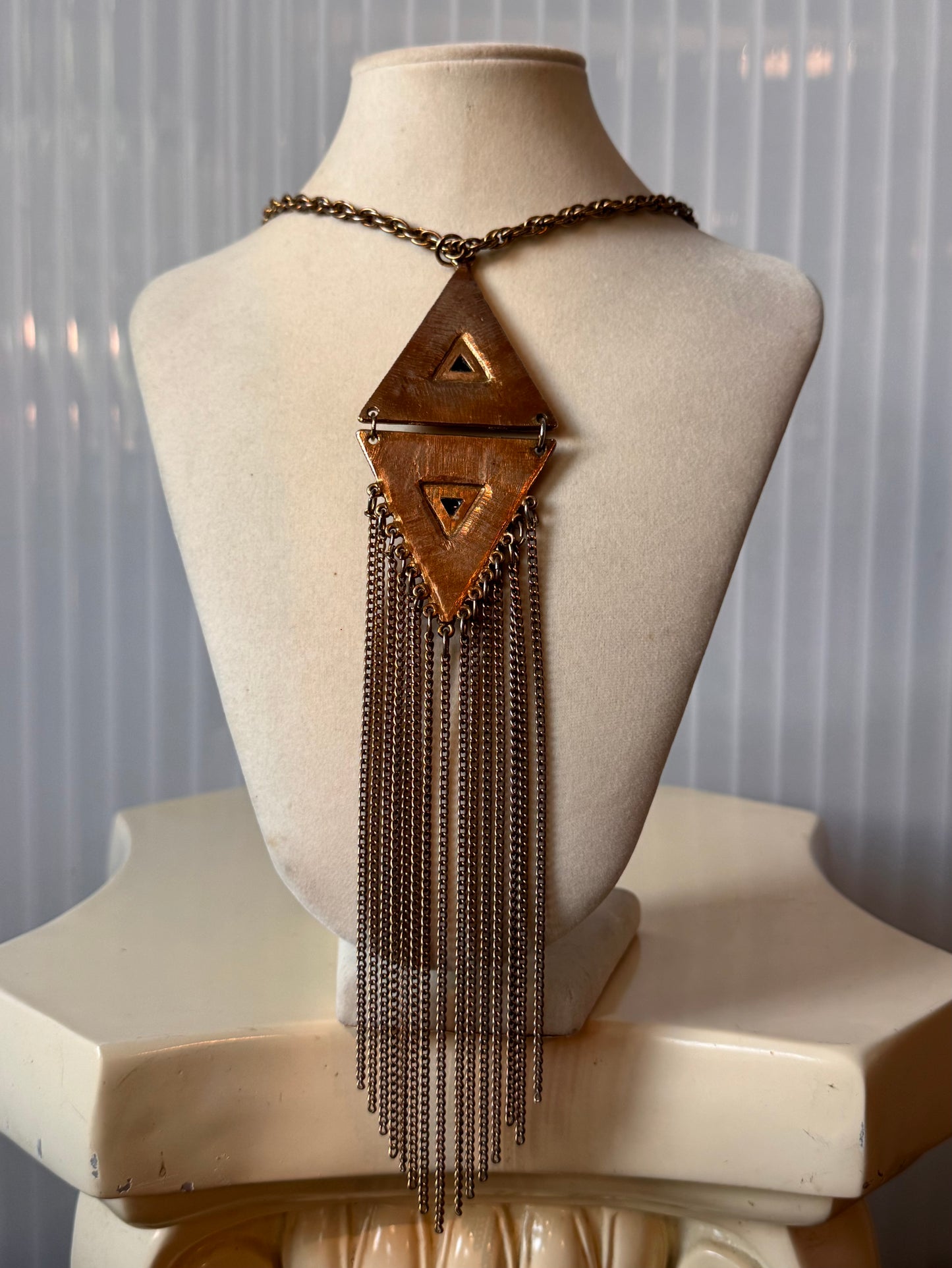 1970s Gold Black Stone and Pearl Tassels Necklace