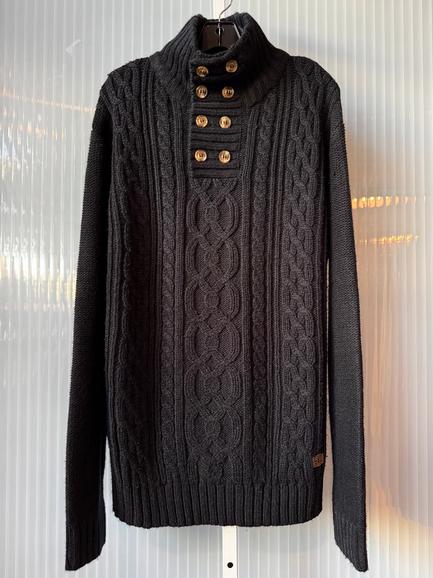 Black Cable Knit Funnel Neck Sweater