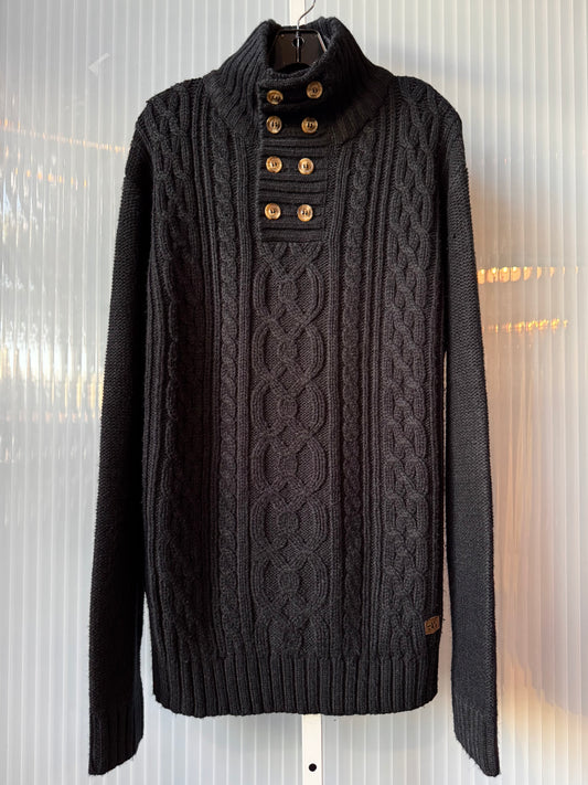 Black Cable Knit Funnel Neck Sweater