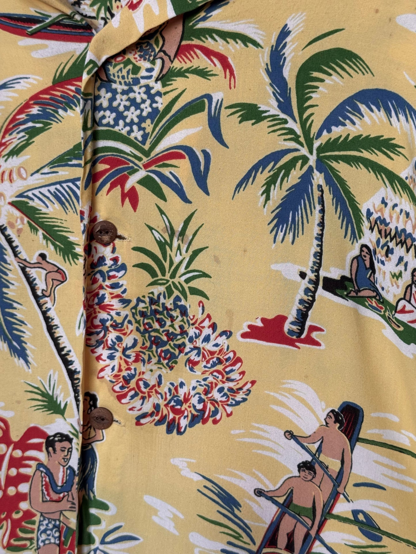 2000s Yellow Polo Hawaiian Print Collared Shirt