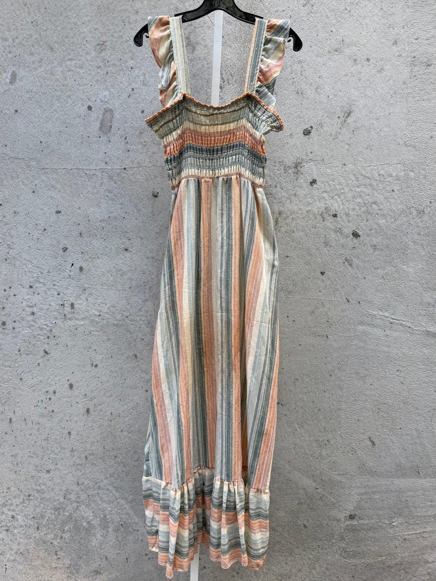 1970s Striped Smocked Sleeveless Maxi Dress