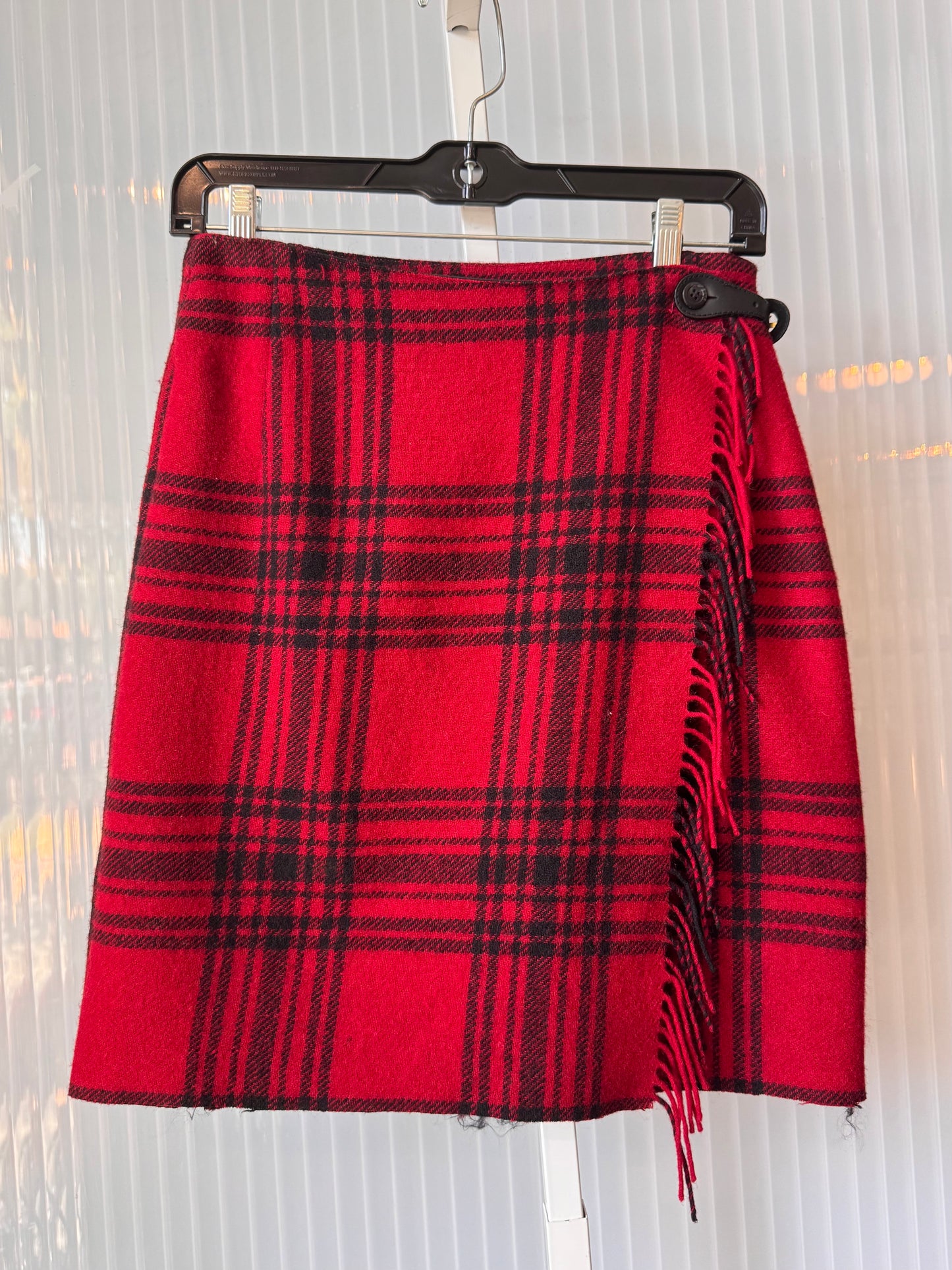 1990s Red & Black Plaid Wool-Blend Kilt Skirt