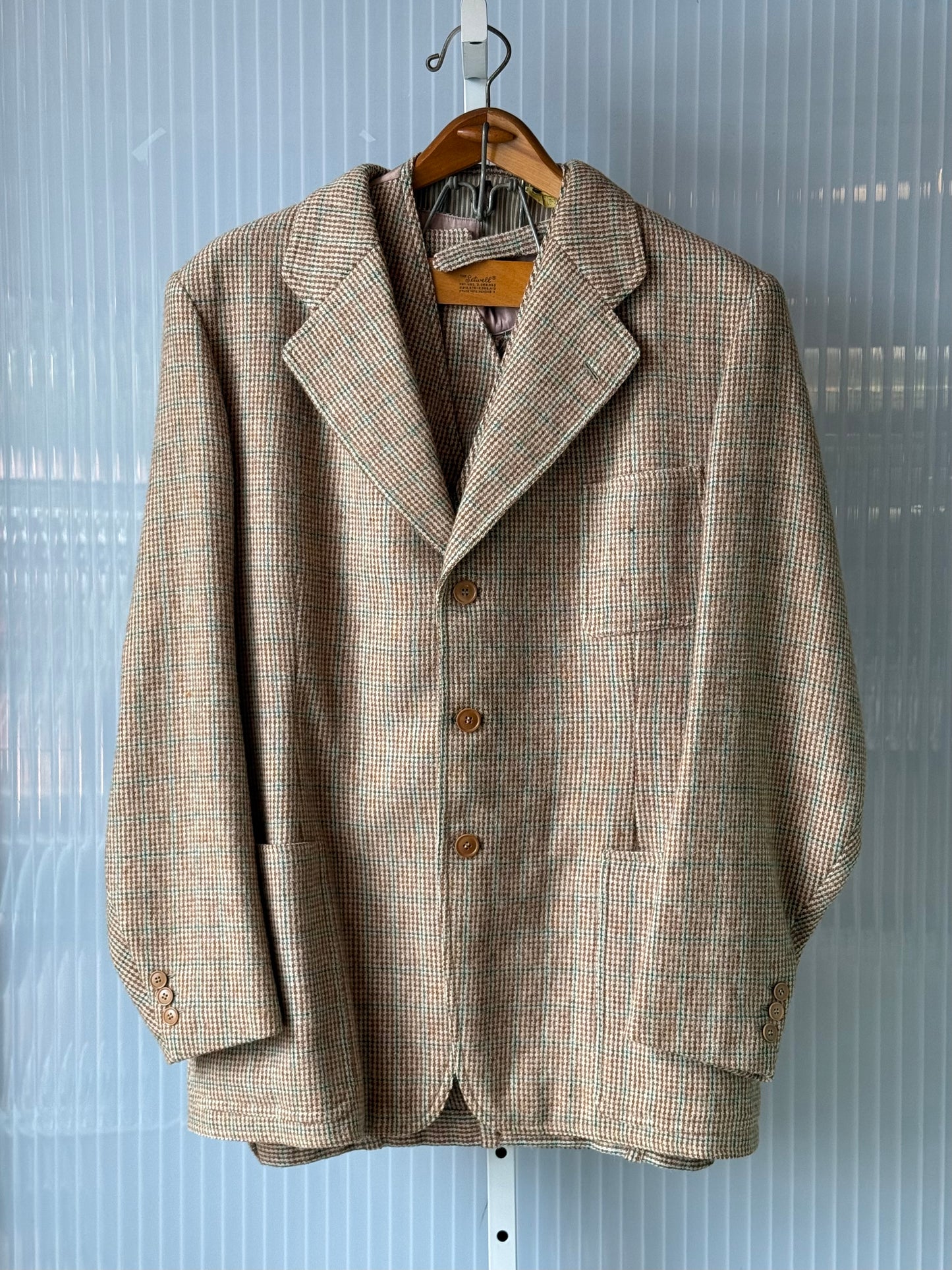 1970s Cream & Green Wool Tweed Suit Set