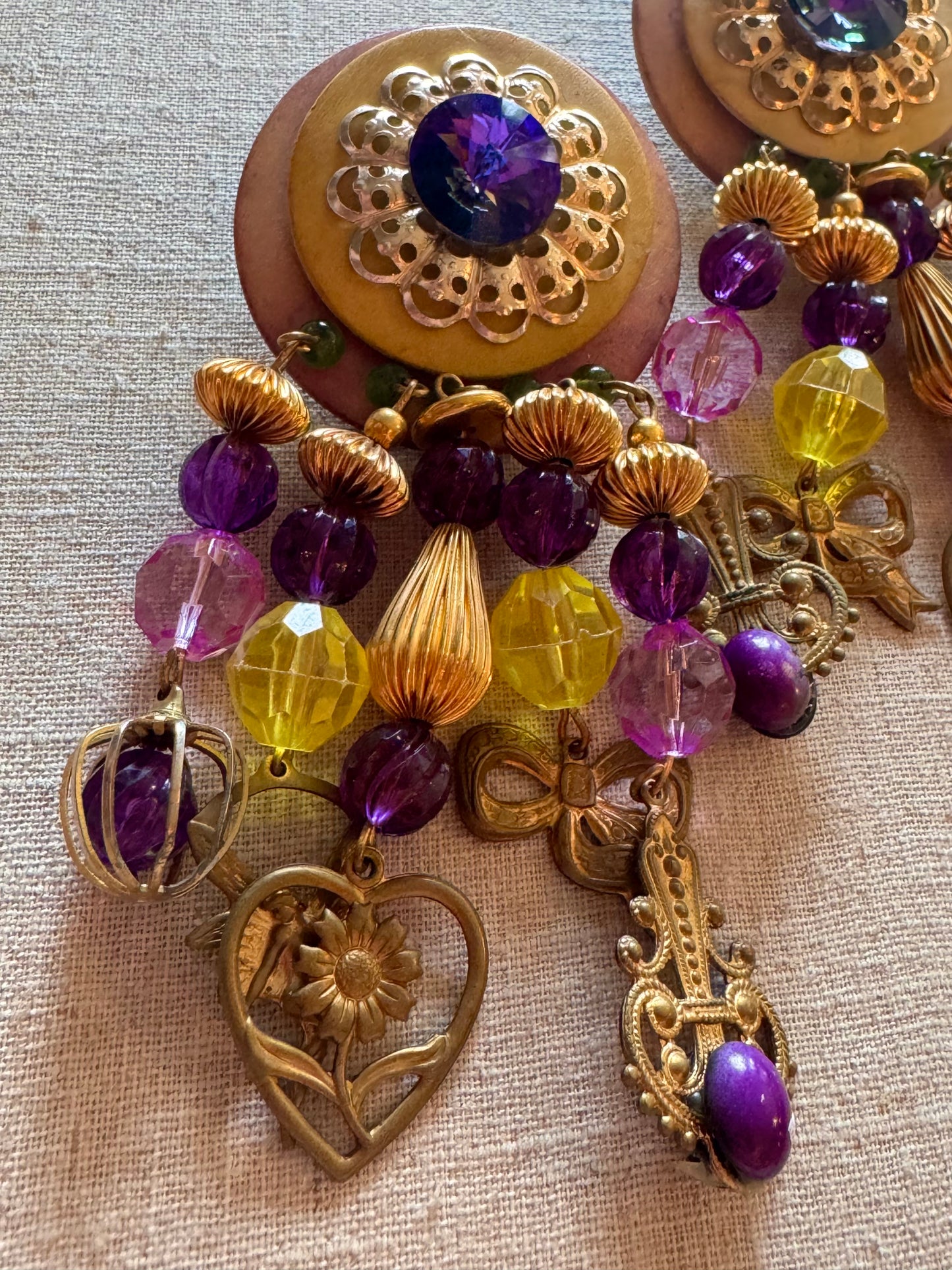 1980s Gold and Purple Chunky Earrings