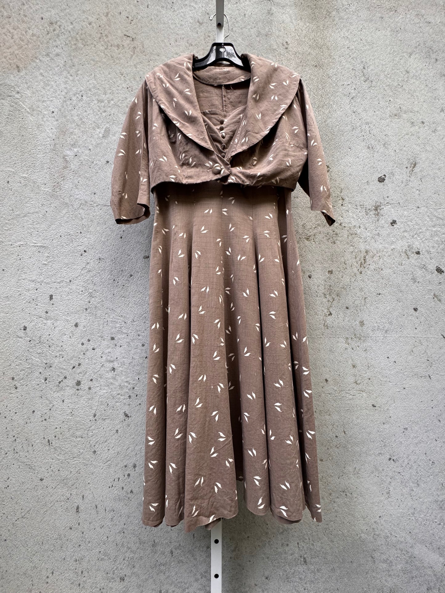1950s Taupe Fit & Flare Dress and Jacket Set