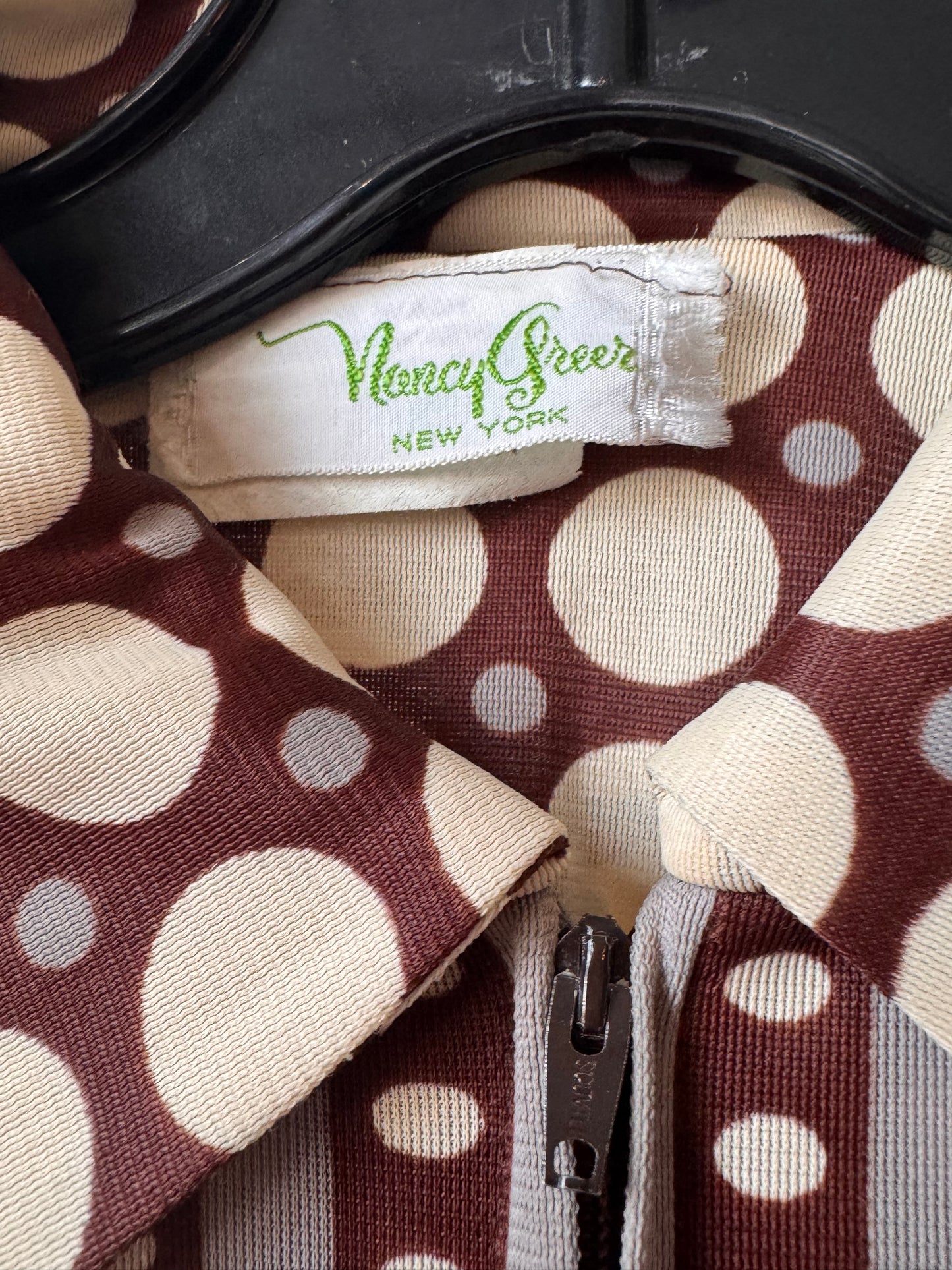 1970s Brown & Creme Polka Dot Dress