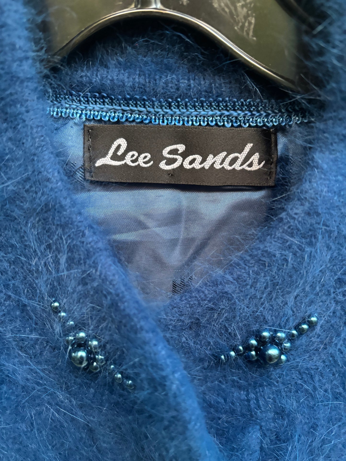 1980s Blue Angora Beaded Sweater