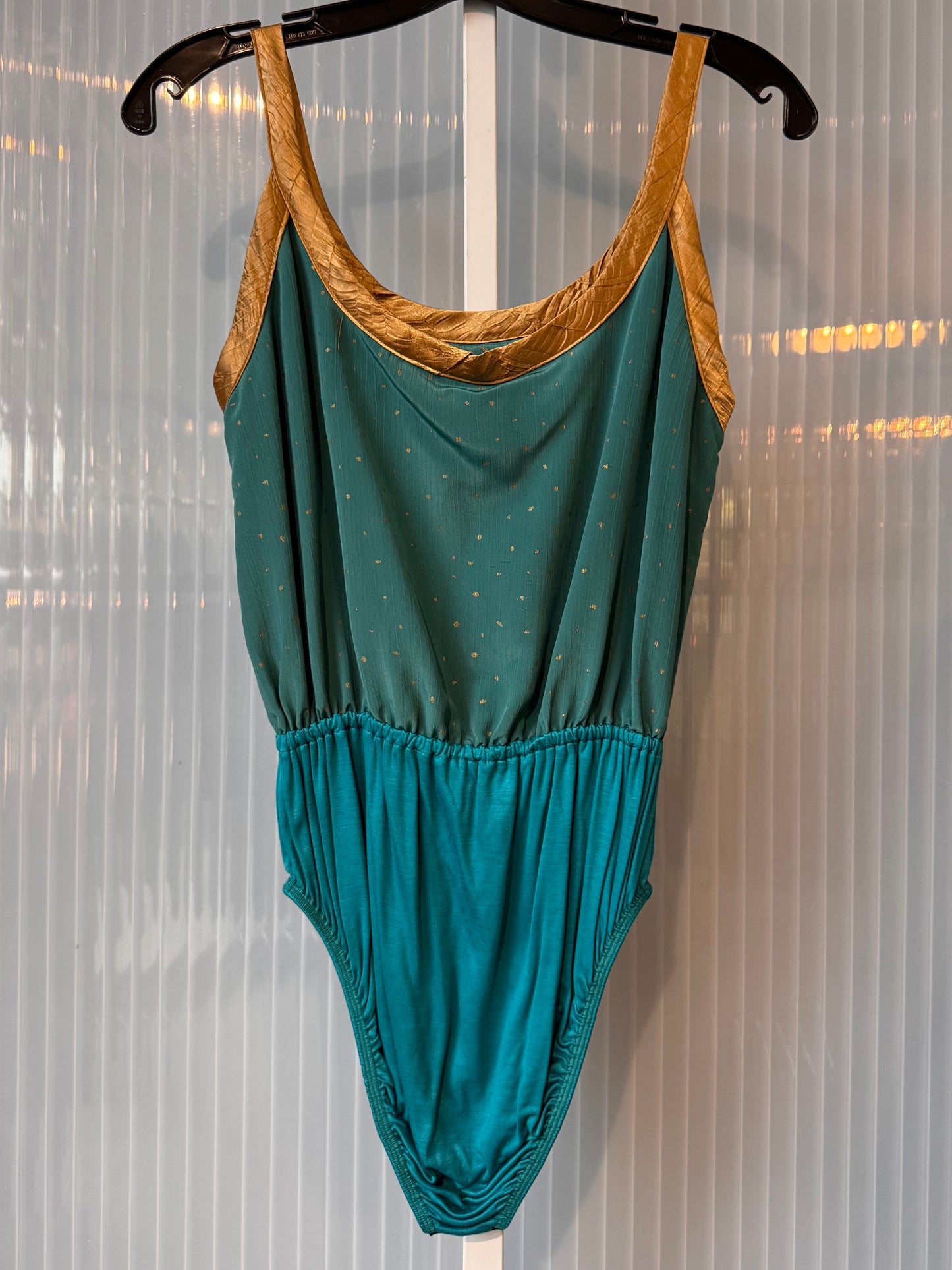 1980s Teal & Gold Bodysuit & Skirt Set