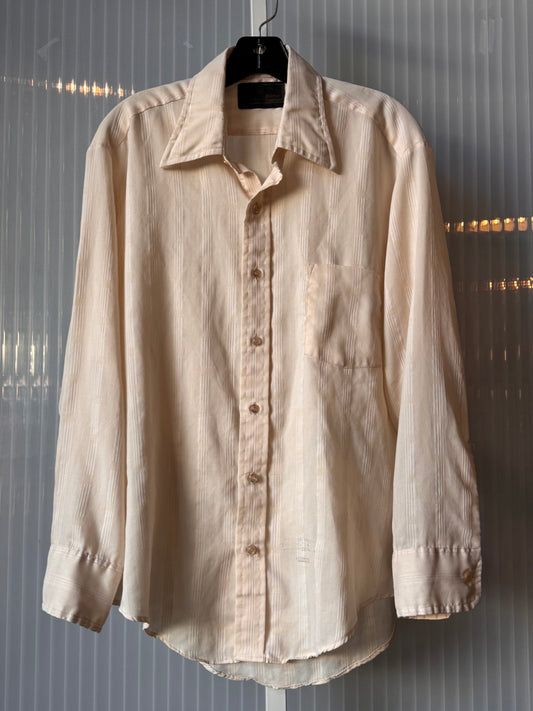 1970s Cream Striped Point-Collar Button Up Shirt