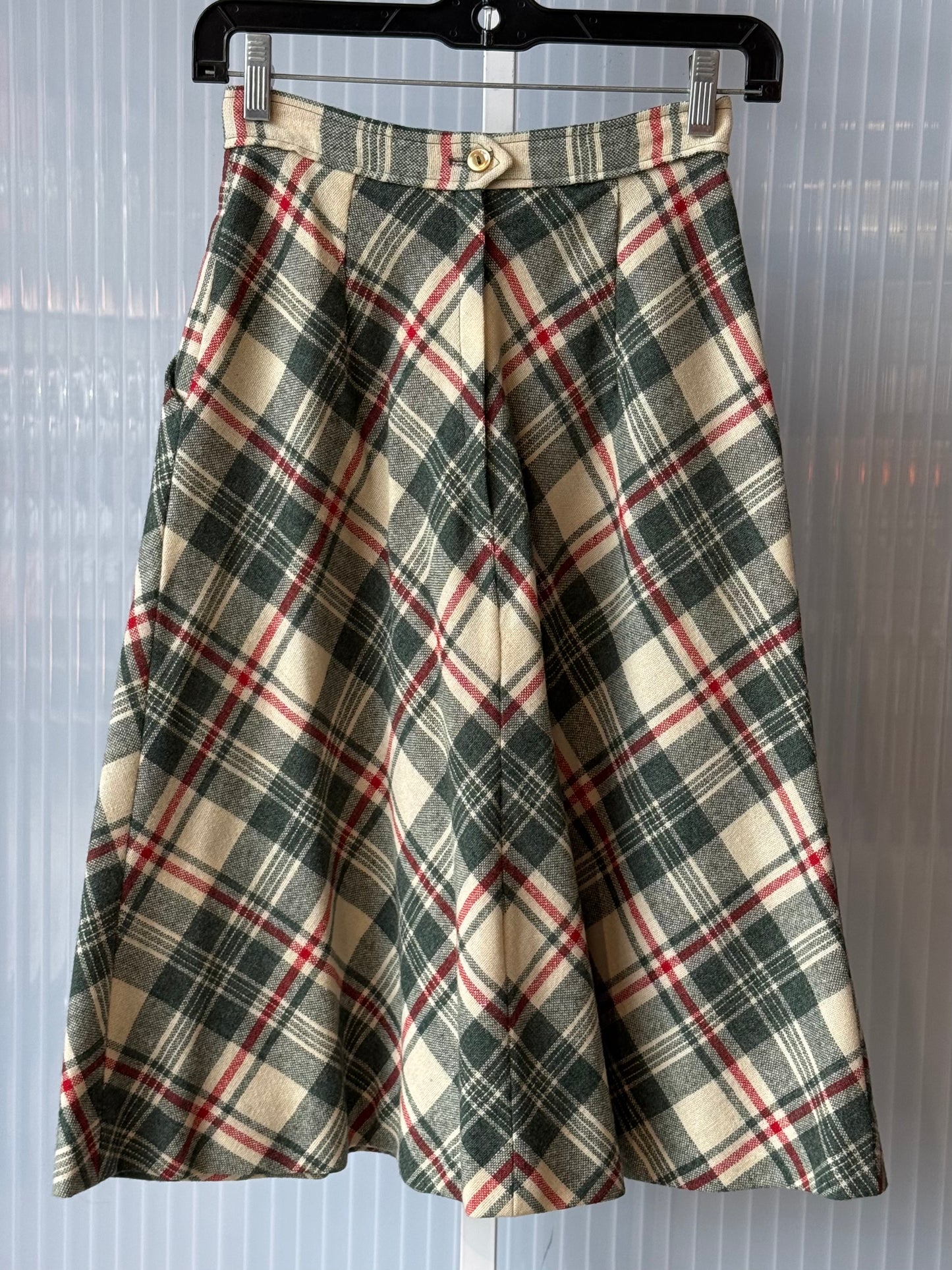 1970s Red & Green Plaid Skirt