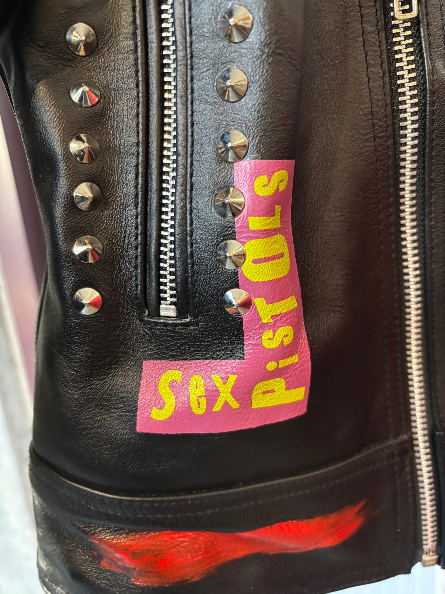 Hand Painted Punk Leather Biker Jacket