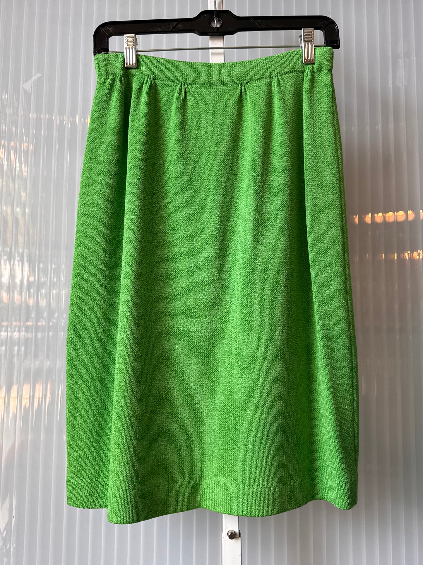 1970s Saks Fifth Avenue Green Knit Cardigan & Skirt Set