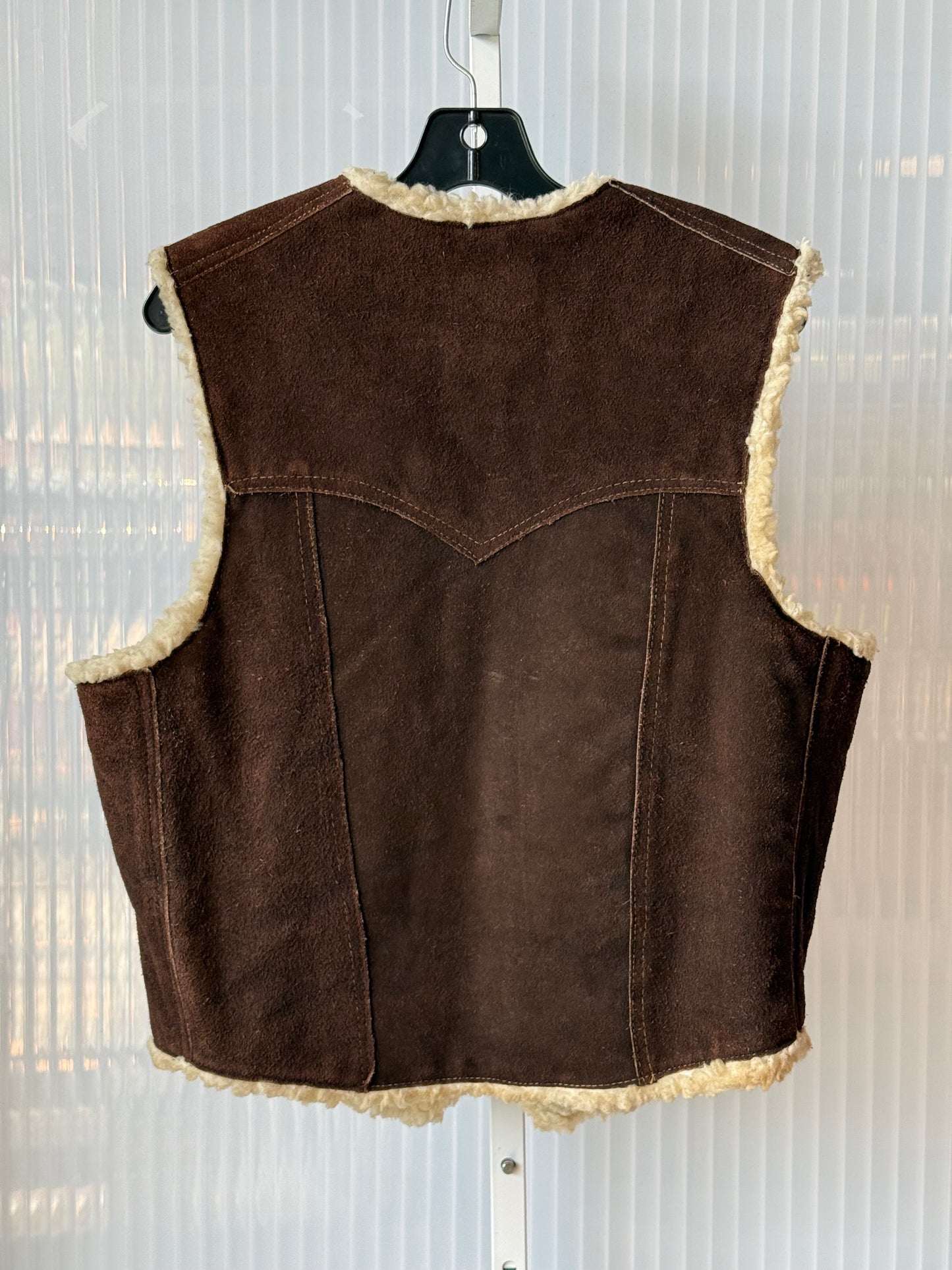 1970s Deep Brown Suede Vest w/ Sherpa Lining