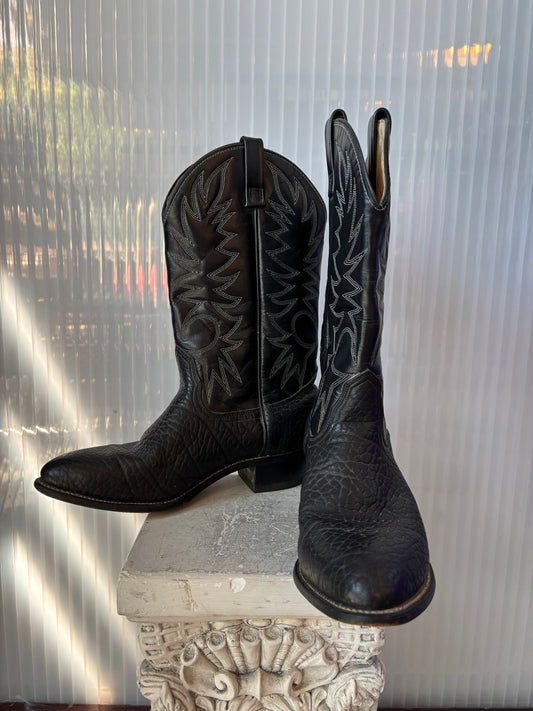Black Leather w/ White Stitching Cowboy Boots USA 11EE