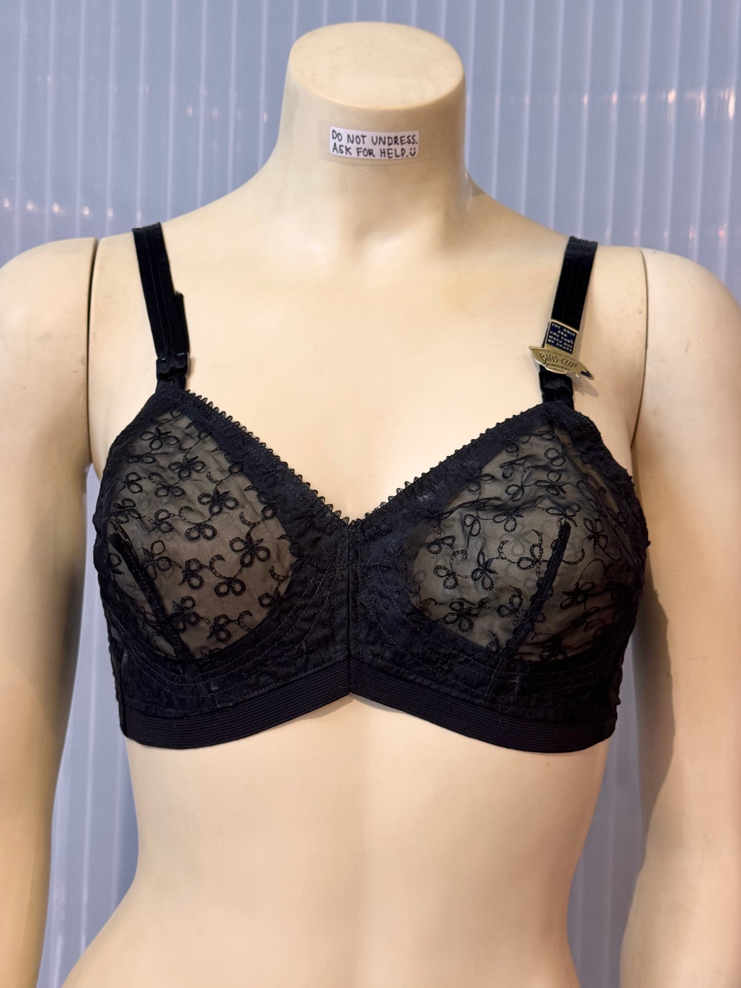 1950s Deadstock Sheer Black Bias Cup Bra