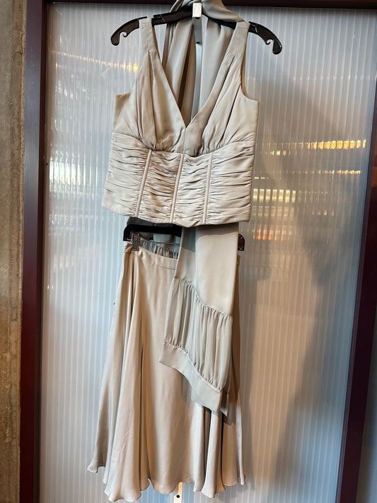 1990s Grey Silk 3-Piece set- Bustier, Scarf, and Skirt.