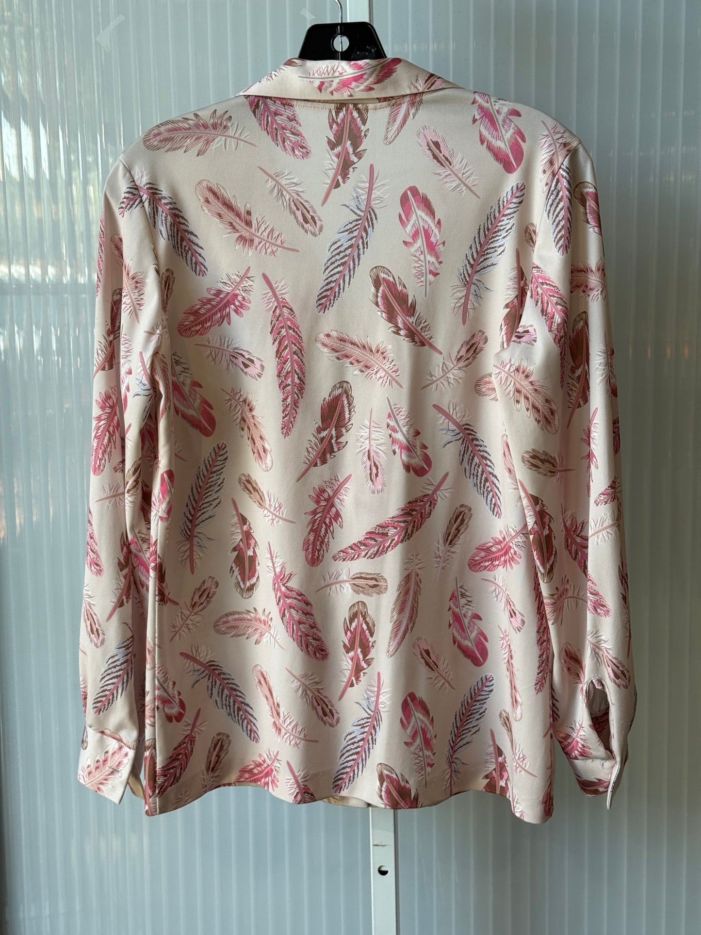 1970s Pink Long-Sleeve Shirt w/ Feather Print