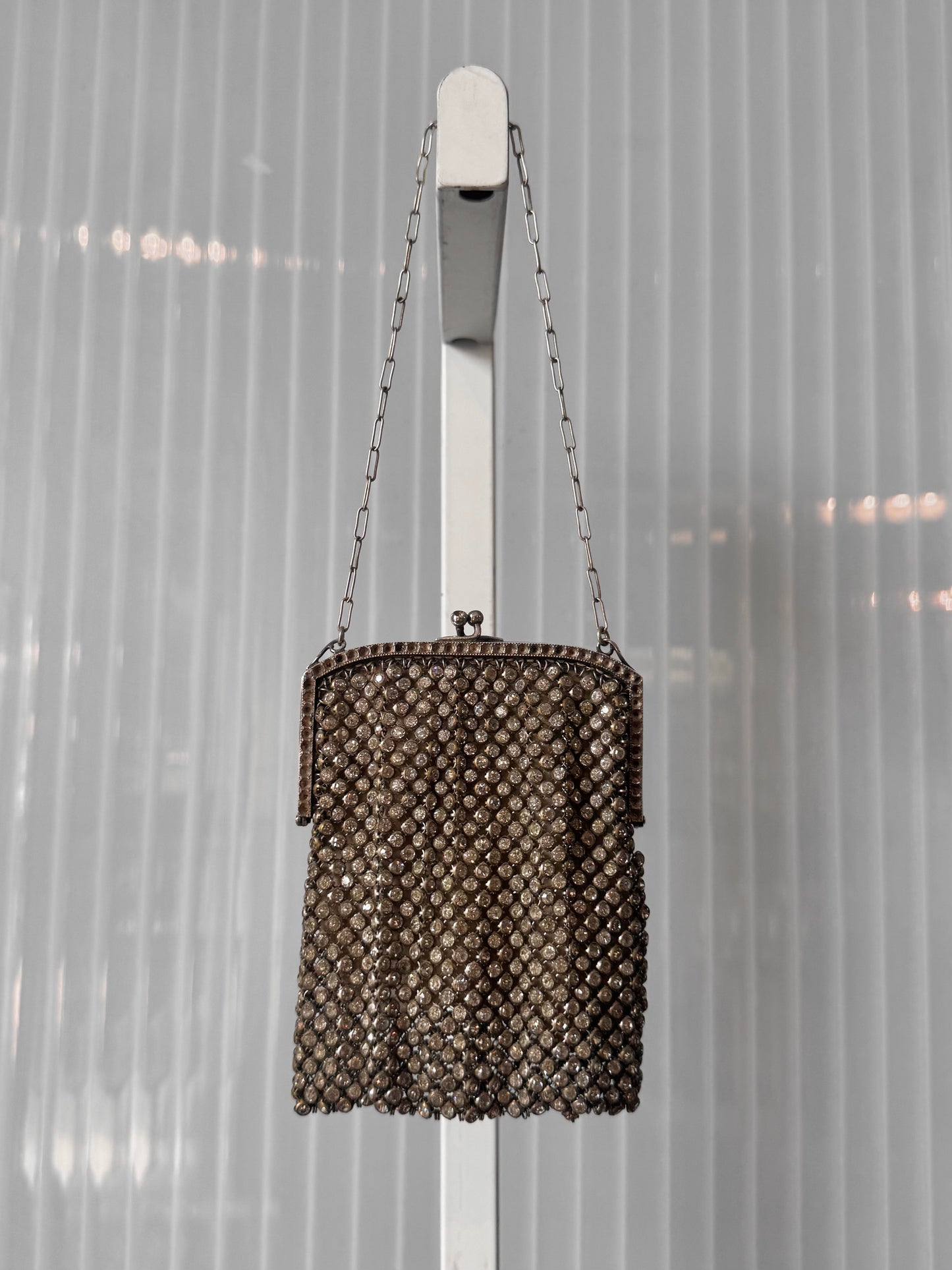 1920s Silver Rhinestone Mesh Purse