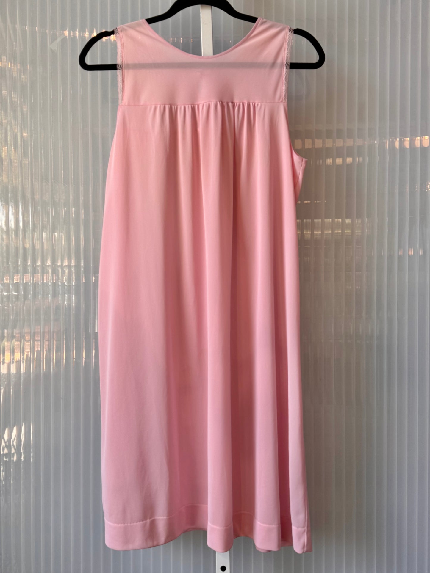 1970s Pink Lace Nightgown with Satin Buttons