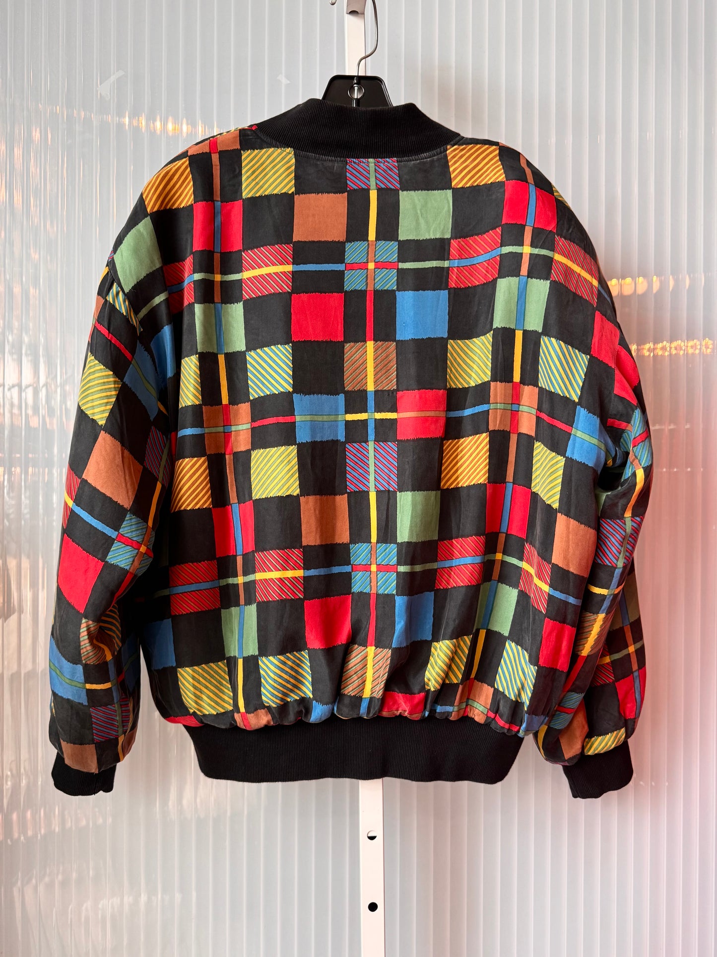 1980s Silk Multicolor Plaid Bomber Jacket