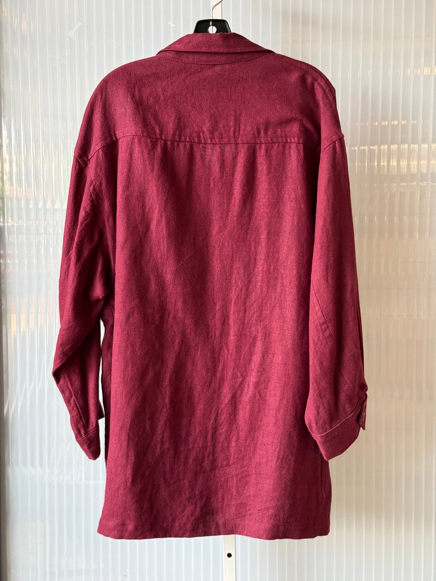1990s Burgundy Linen "40a" Men's Button Front Shirt