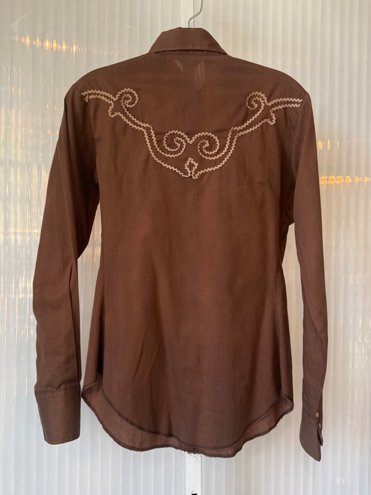 1970s Brown & Tan Ric-rak Western Pearl-Snap Shirt